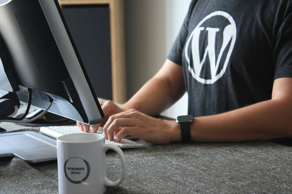 install a local WordPress installation. A human wearing a wordpress tshirt