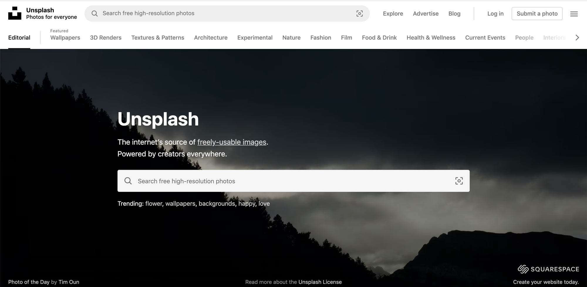 unsplash homepage, you can get free images for blogs here