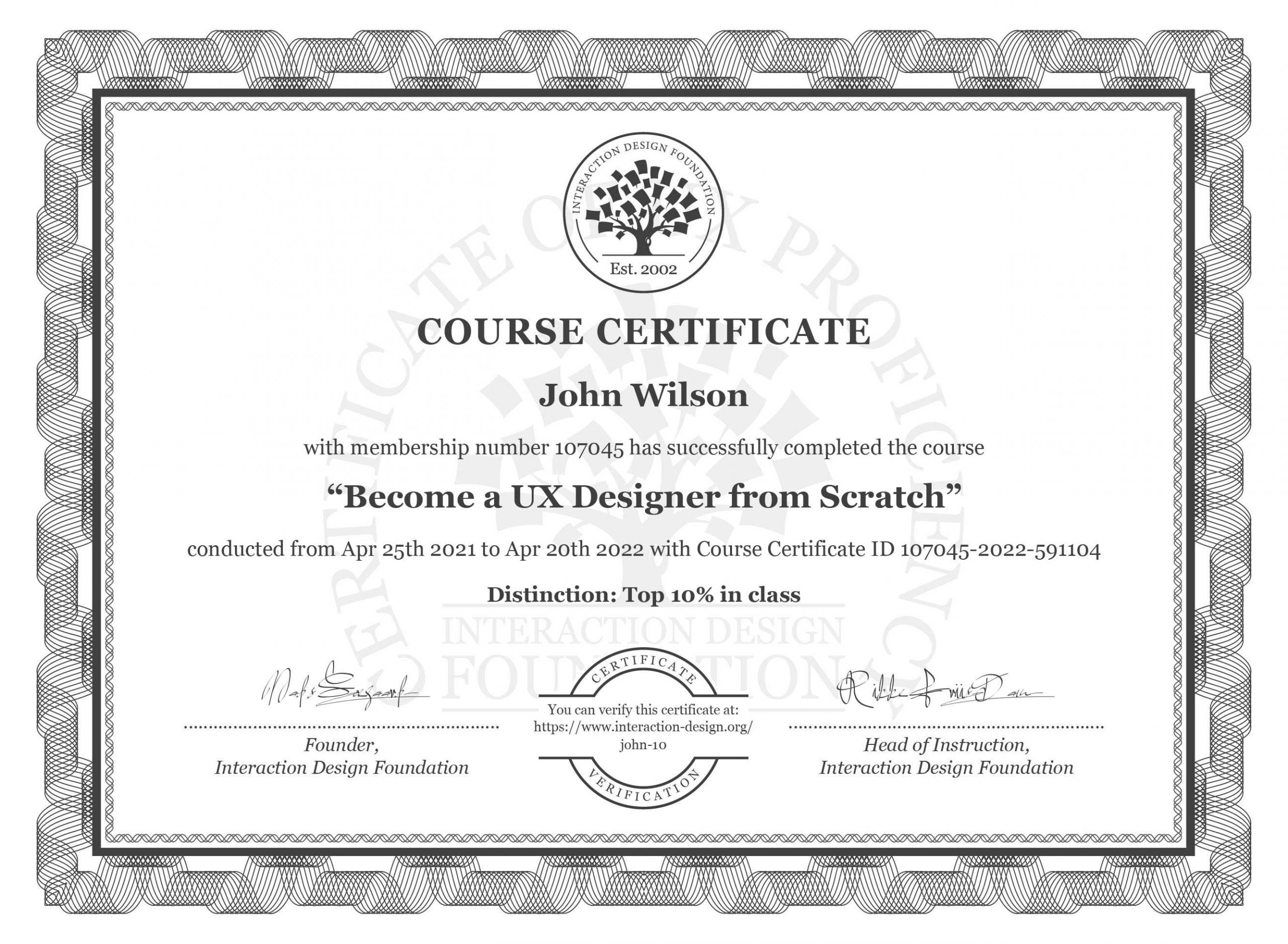 Review of the interaction Design Foundation - Course certification for John Wilson